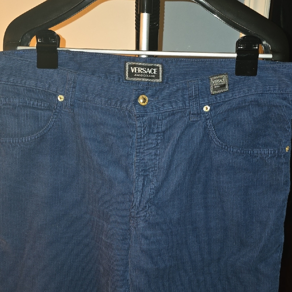 Versace Men's Deep Blue Corduroy Trousers